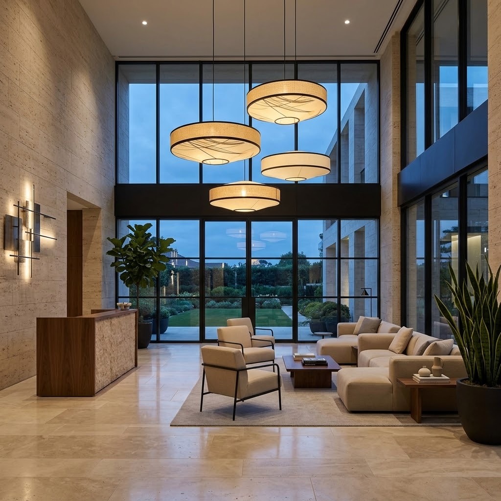 Japandi Fabric Drum Pendant Light Modern Linen Chandelier