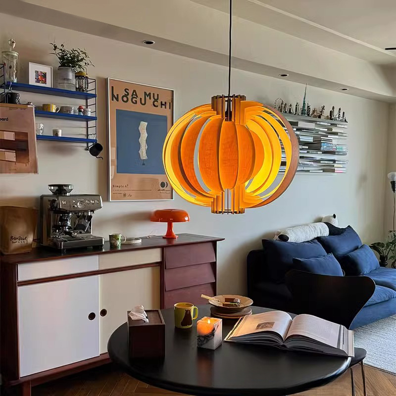 Vintage Wood Style Moon Pendant Light