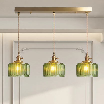 Retro Short Cylinder Wavy Glass Pendant Light