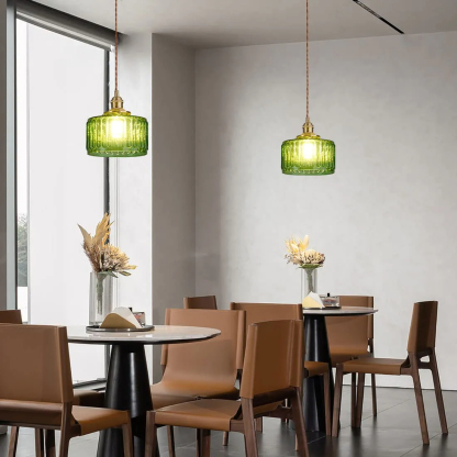 Retro Short Cylinder Wavy Glass Pendant Light