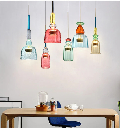 VINTAGE COLORED GLASS PENDANT LIGHT 