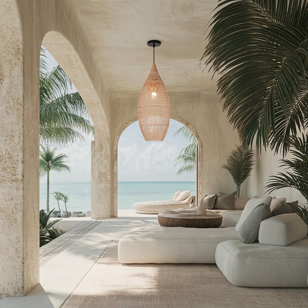 Wicker Rattan Pendant Light, Teardrop Hanging Light for Dining Room & Living Room