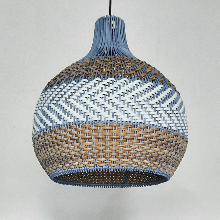Blue, white and brown striped rattan pendant light-labpiecesign