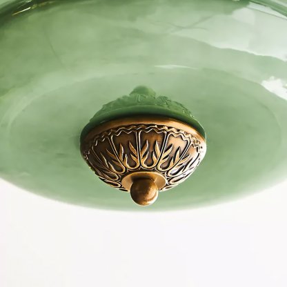 Vortan Antique Brass Green Glass Semi-Flush Mount Pendant Lamp