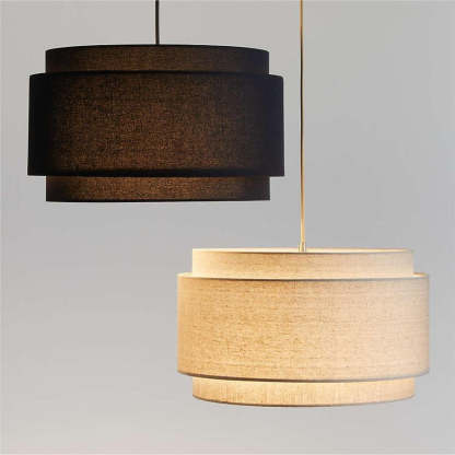 Avery Natural Linen Double Drum Pendant Light-labpiecesign
