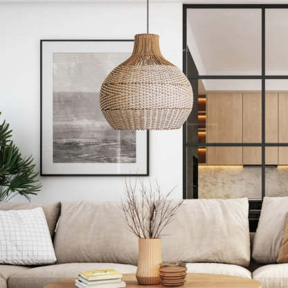 White Lampshade Rattan Woven Pendant Light -labpiecesign