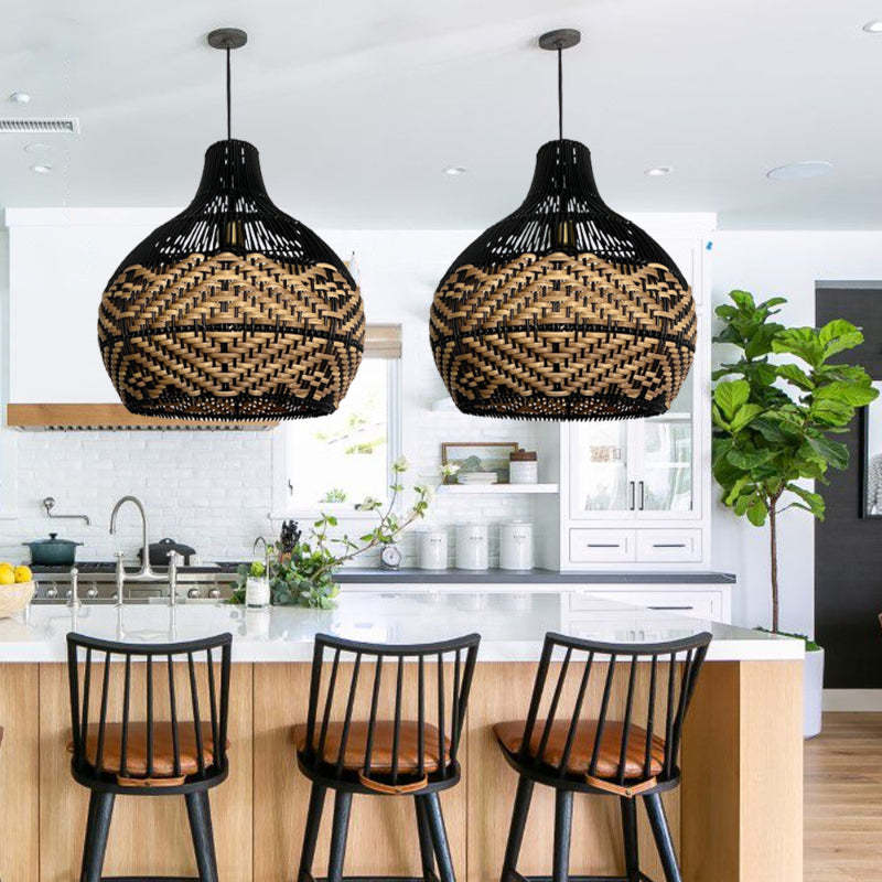 Beach Black Rattan Pendant Light for Kitchen Island-labpiecesign