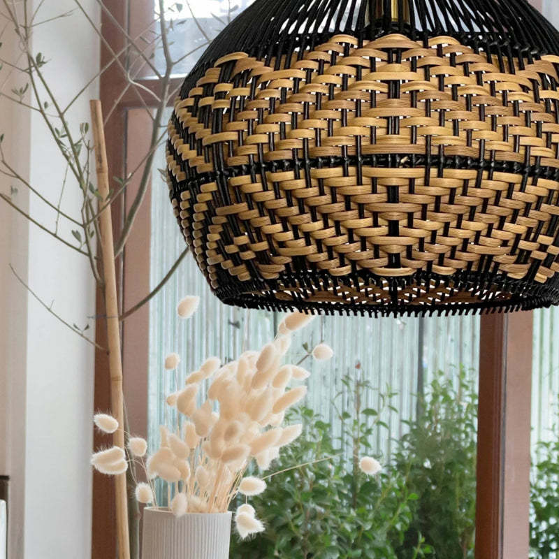 Beach Black Rattan Pendant Light for Kitchen Island-labpiecesign