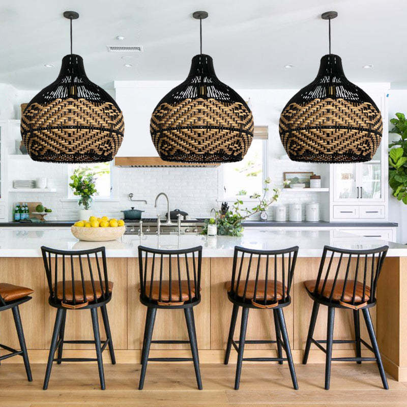 Beach Black Rattan Pendant Light for Kitchen Island-labpiecesign