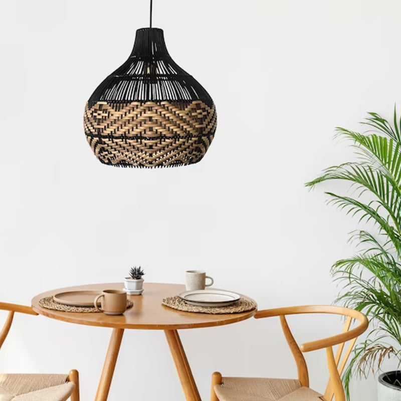 Beach Black Rattan Pendant Light for Kitchen Island