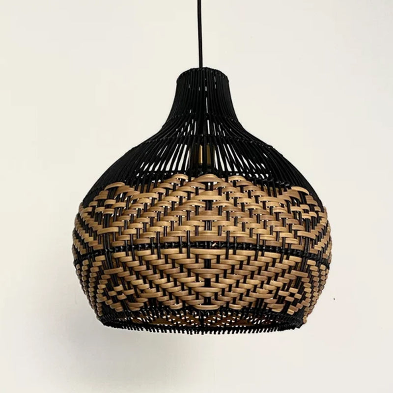 Beach Black Rattan Pendant Light for Kitchen Island