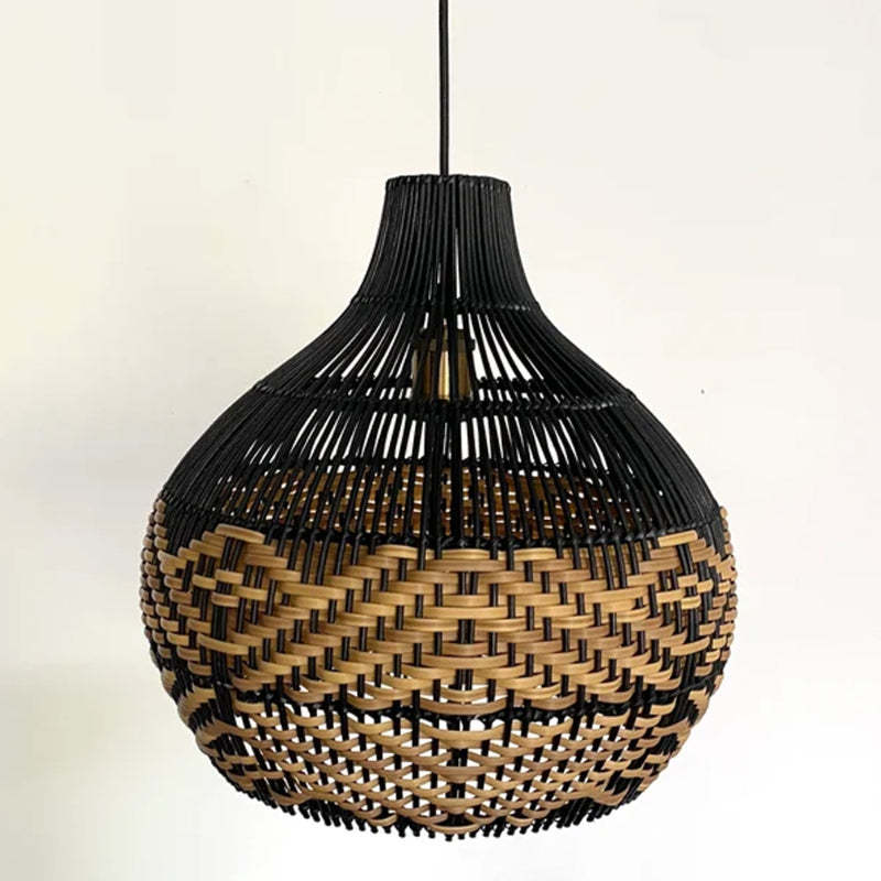 Beach Black Rattan Pendant Light for Kitchen Island-labpiecesign