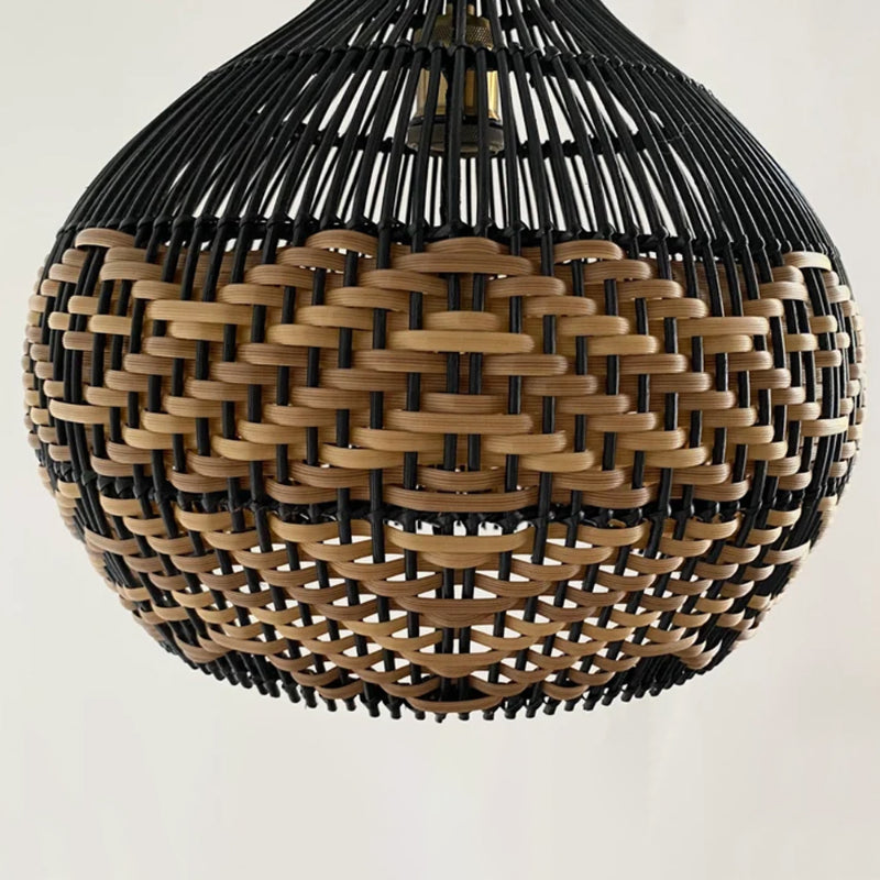 Beach Black Rattan Pendant Light for Kitchen Island