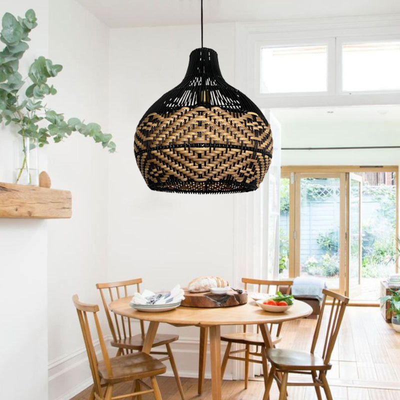 Beach Black Rattan Pendant Light for Kitchen Island