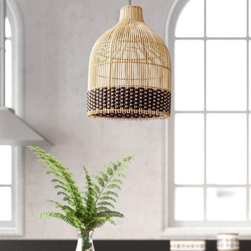 Black Rattan Woven Pendant Lampshade Hanging Light Fixture-labpiecesign