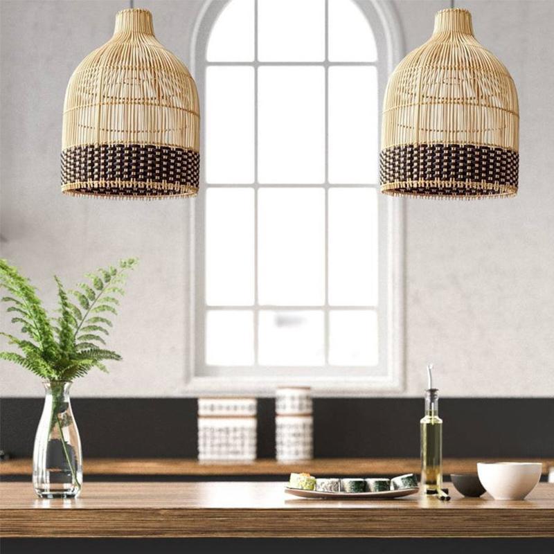 Black Rattan Woven Pendant Lampshade Hanging Light Fixture-labpiecesign