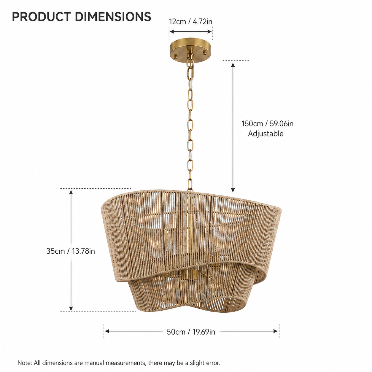 Natural Handwoven Rope Layered Chandelier Modern Farmhouse Pendant Light