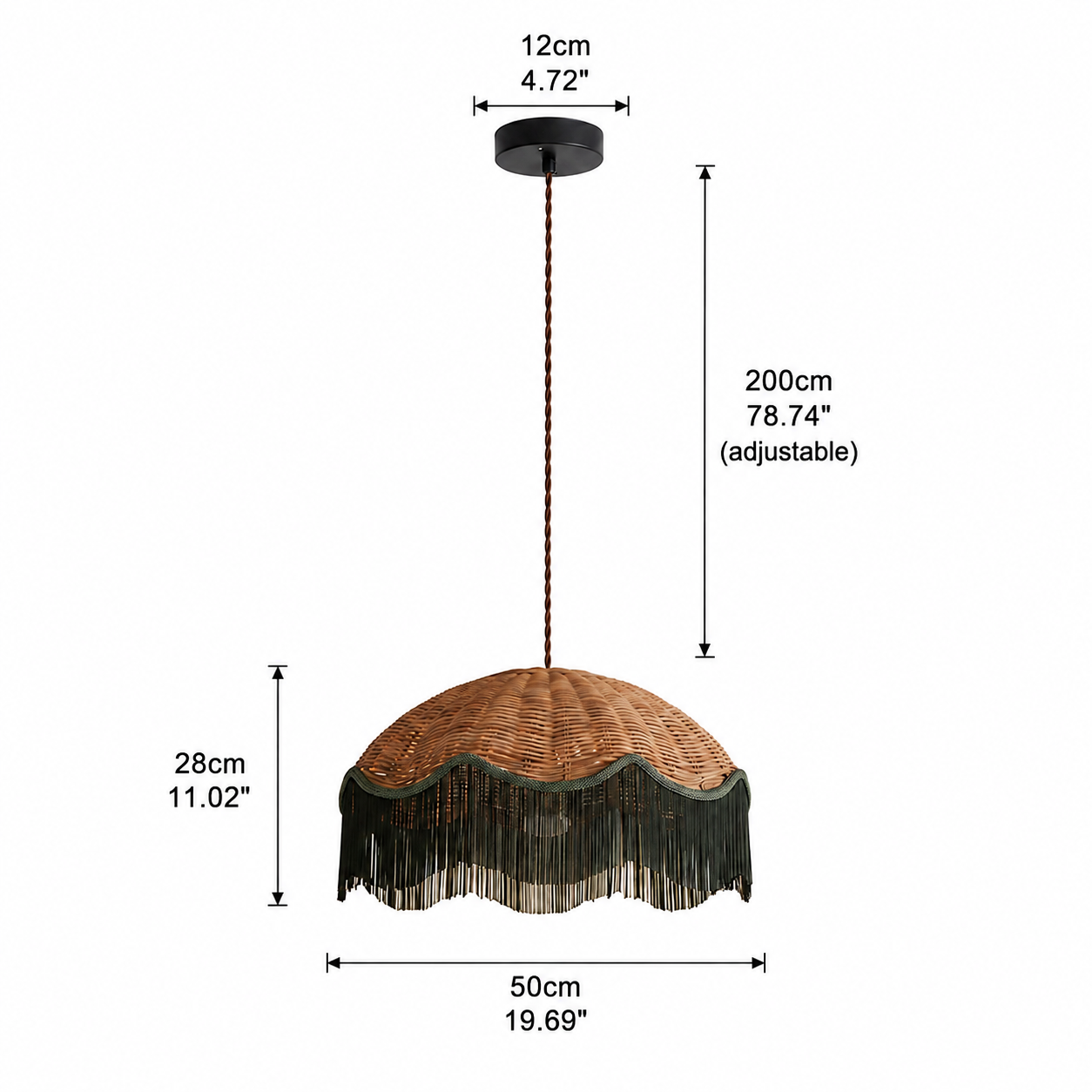 Handwoven Rattan and Fringe Pendant Light Vintage Bohemian Chandelier for Dining Room