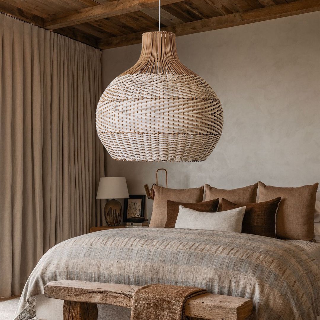 White Lampshade Rattan Woven Pendant Light -labpiecesign