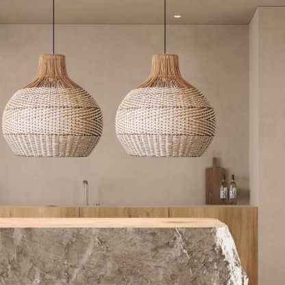 White Lampshade Rattan Woven Pendant Light -labpiecesign