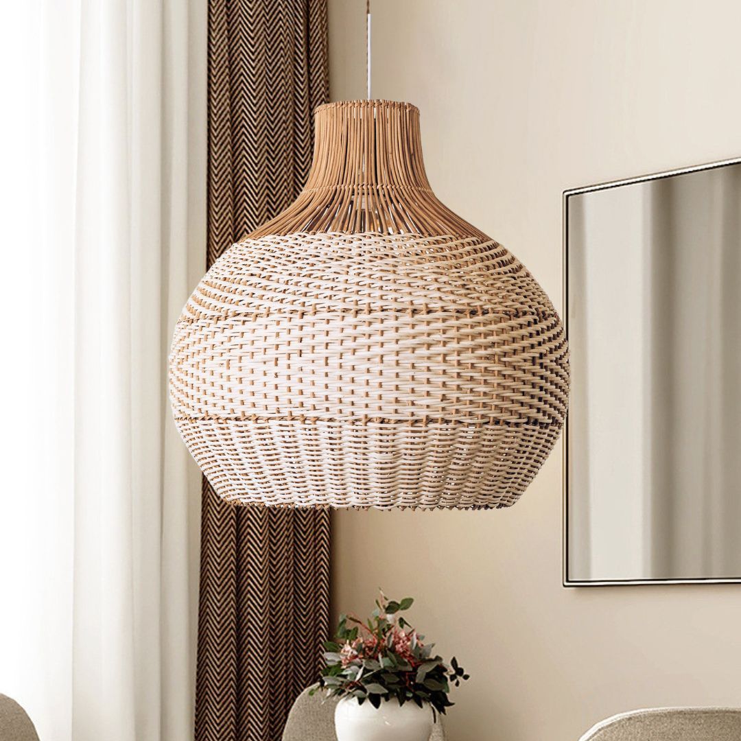 White Lampshade Rattan Woven Pendant Light -labpiecesign