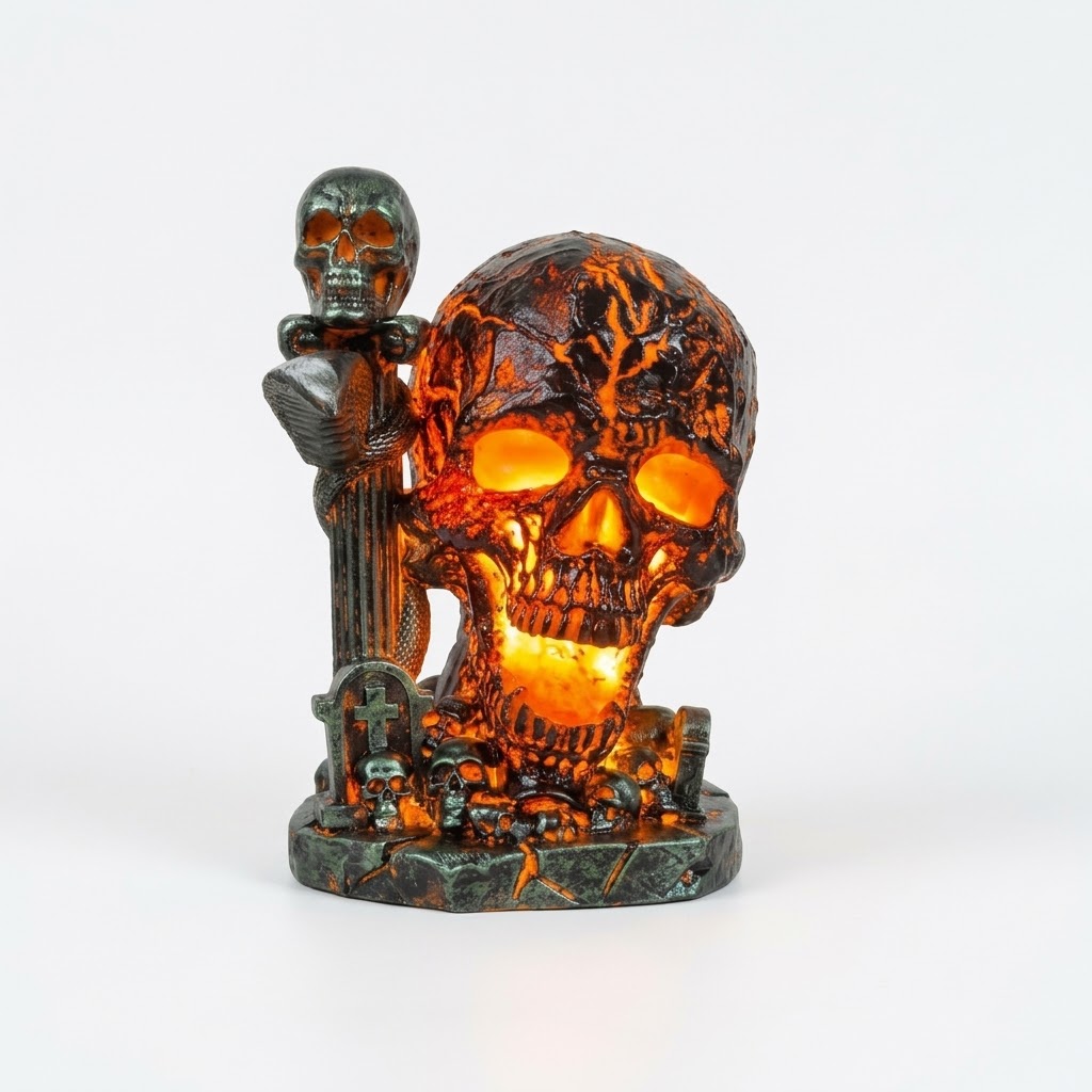 Spooky USB Lava Skull Lamp for Halloween Yard & Garden Decor