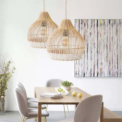 Vintage Handmade Bamboo White Thread Rattan Pendant Lamp Shade For Dining room-labpiecesign