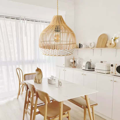Vintage Handmade Bamboo White Thread Rattan Pendant Lamp Shade For Dining room-labpiecesign