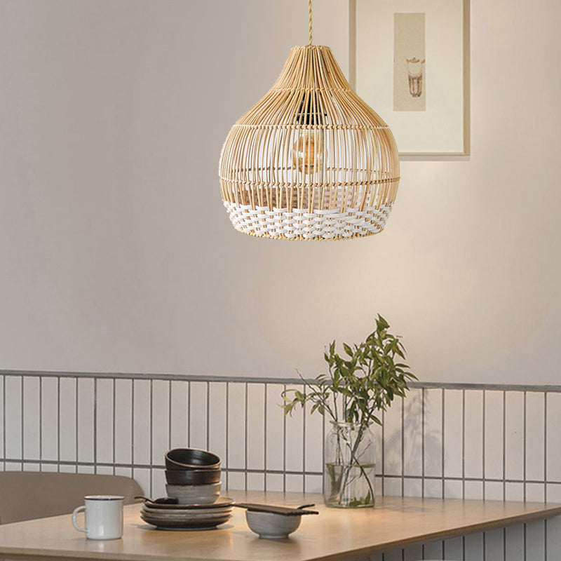 Vintage Handmade Bamboo White Thread Rattan Pendant Lamp Shade For Dining room