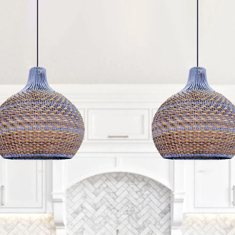 Blue Rattan Dome Pendant Lights