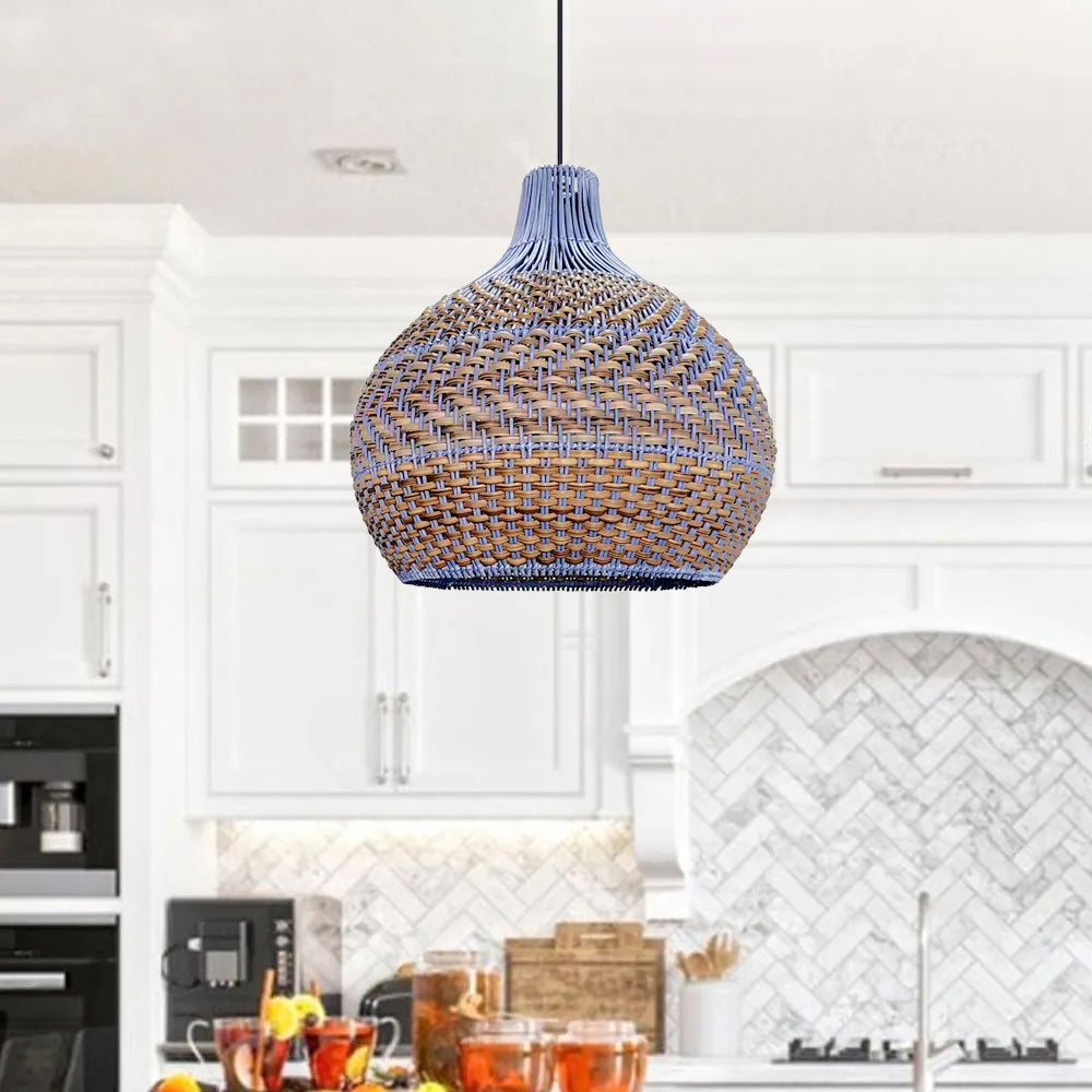 Blue Rattan Dome Pendant Lights