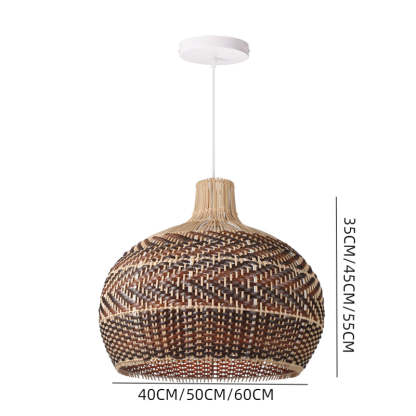 Brown Stripe Lampshade Vintage Rattan Pendant Light-labpiecesign
