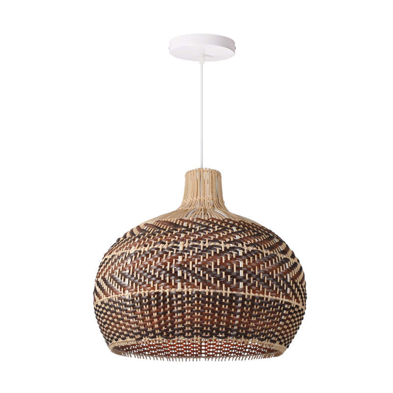 Brown Stripe Lampshade Vintage Rattan Pendant Light-labpiecesign