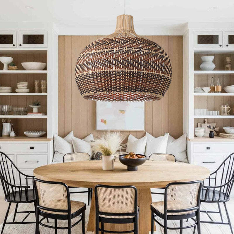 Brown Stripe Lampshade Vintage Rattan Pendant Light-labpiecesign