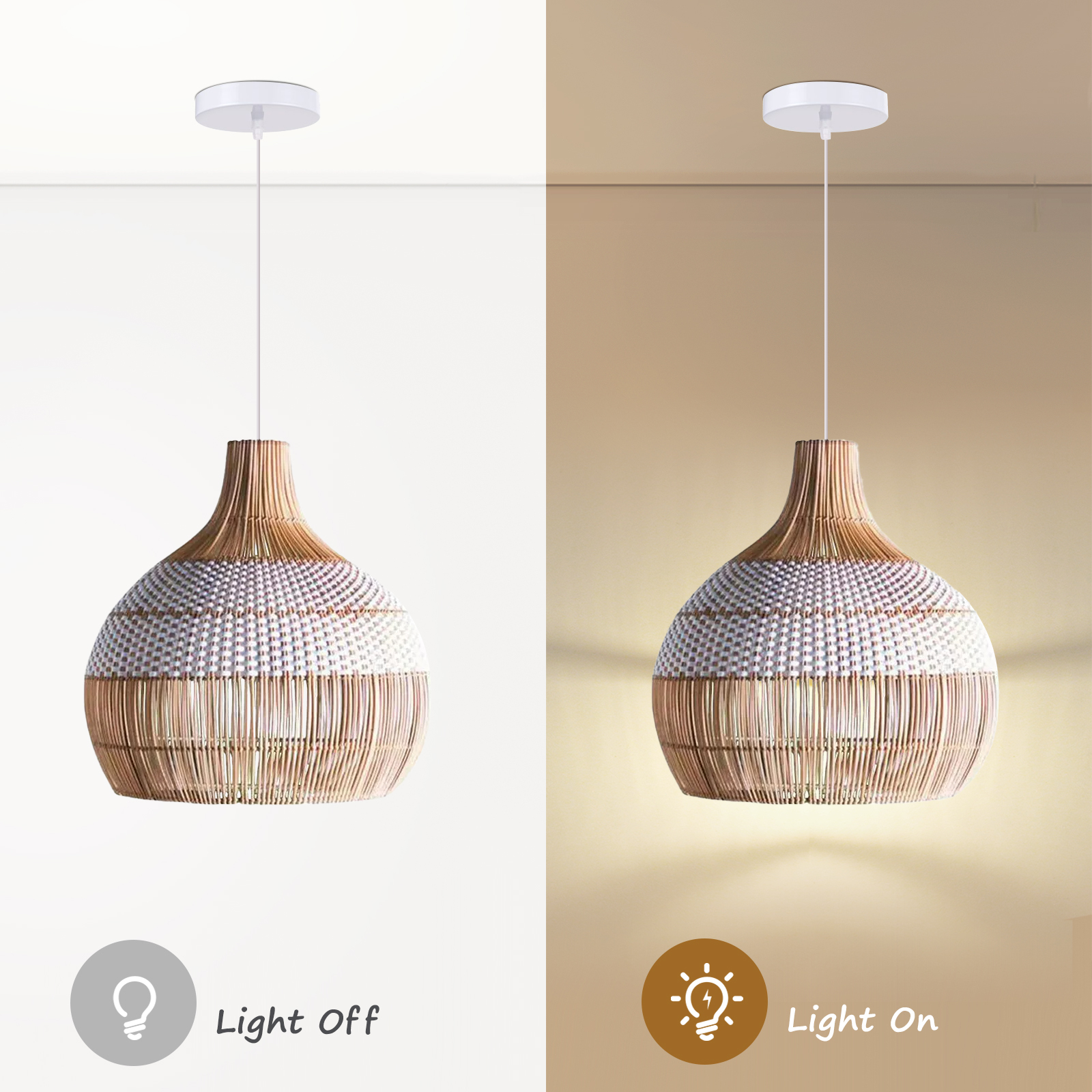 White Rattan Pendant Light Woven Rattan Lampshade