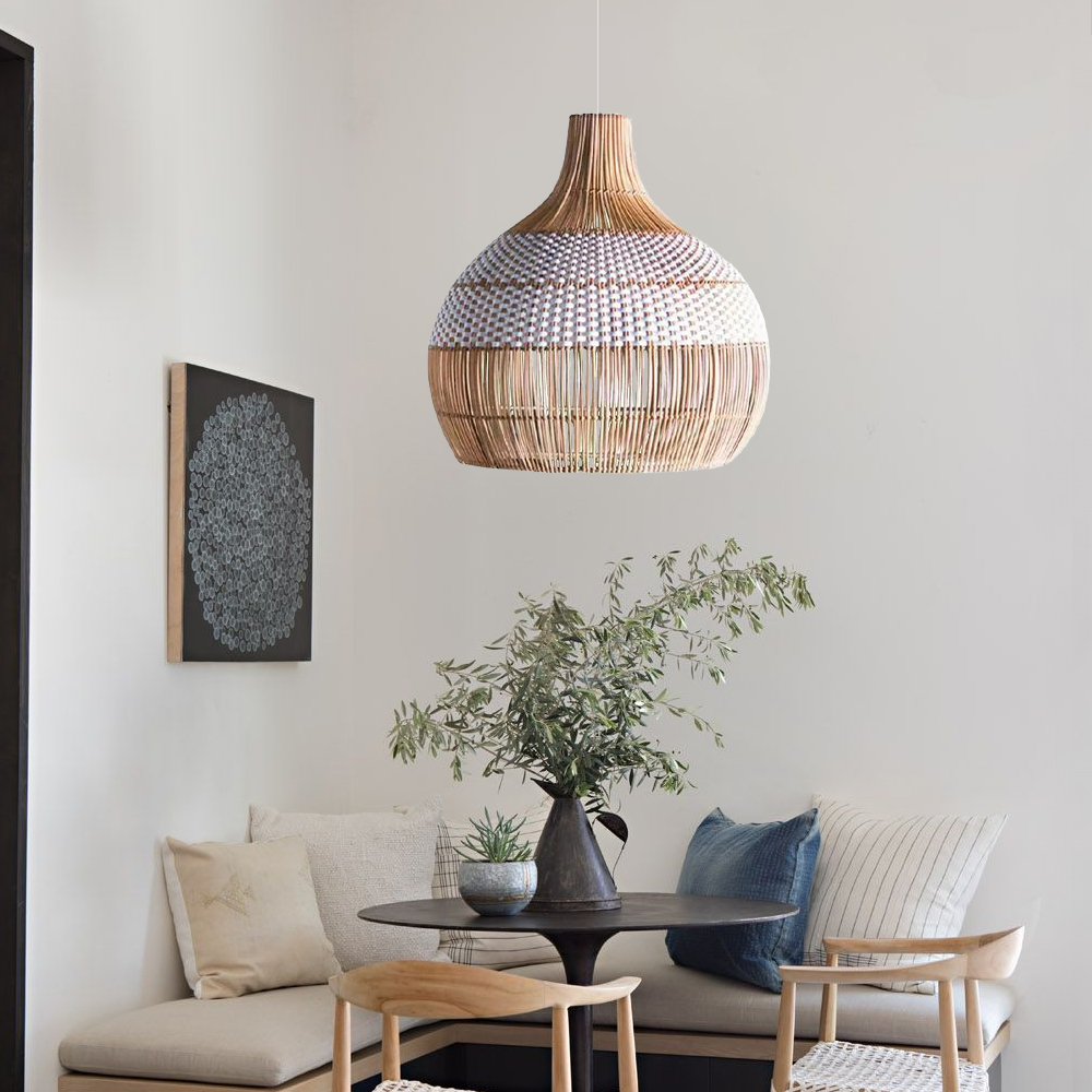 White Rattan Pendant Light Woven Rattan Lampshade