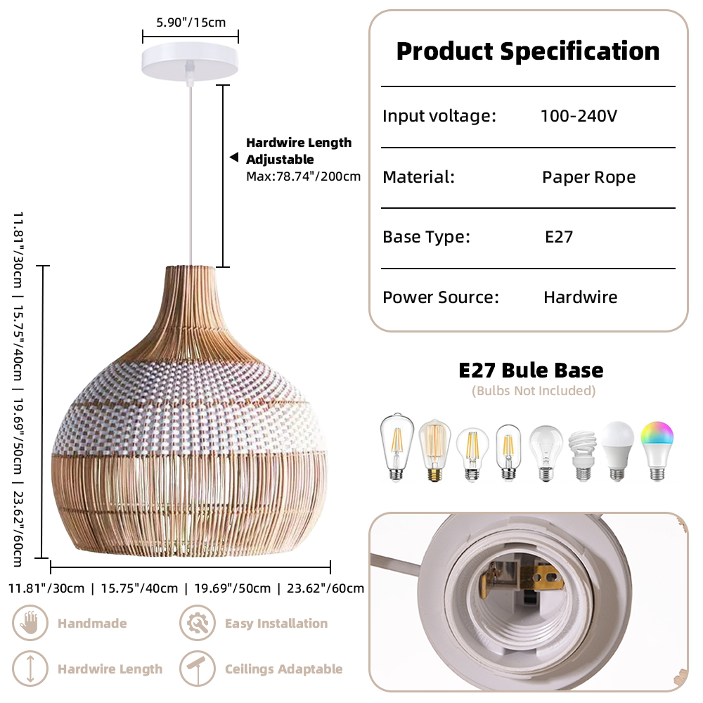 White Rattan Pendant Light Woven Rattan Lampshade