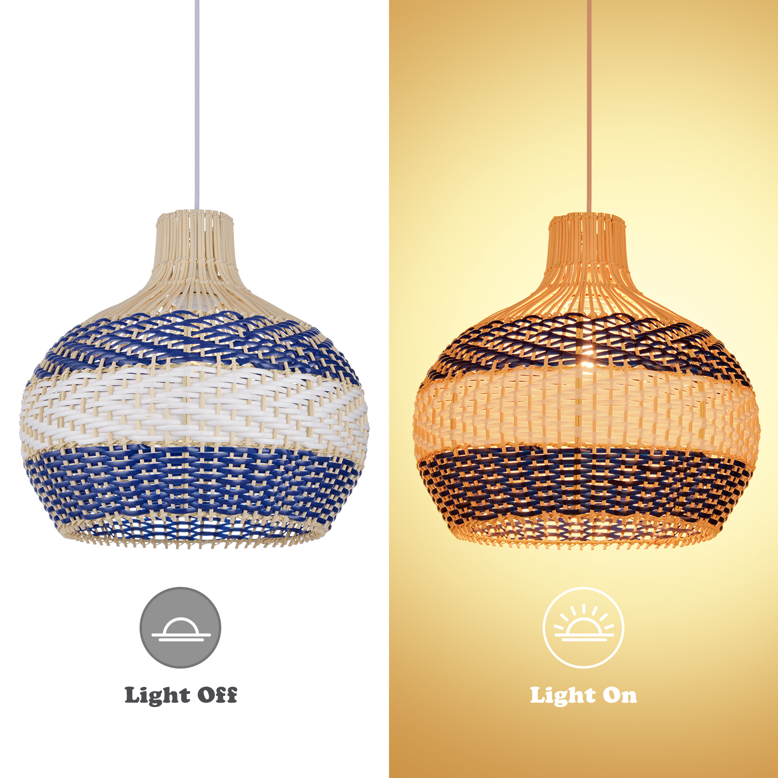 Coastal Blue & White Woven Pendant Light | Boho Chandelier