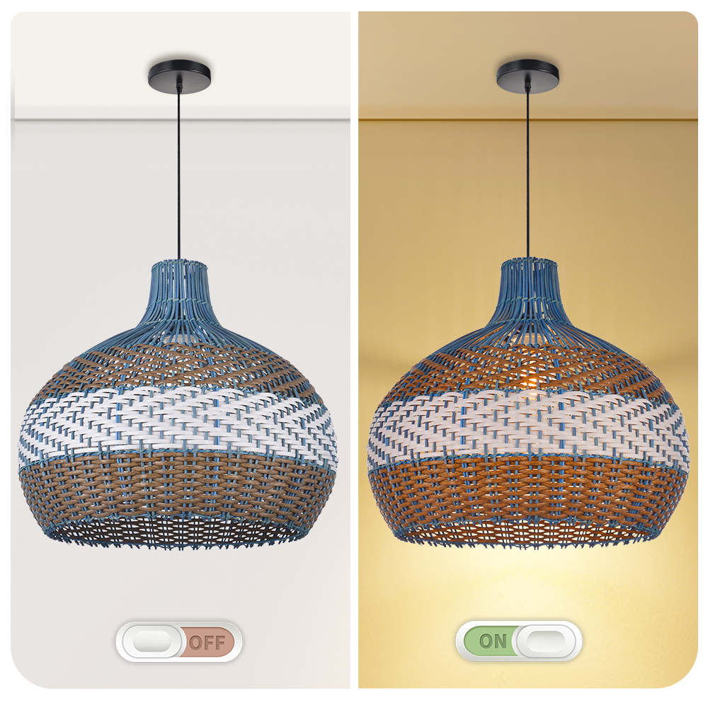 Blue rattan 3 color stripes hand-woven chandelier