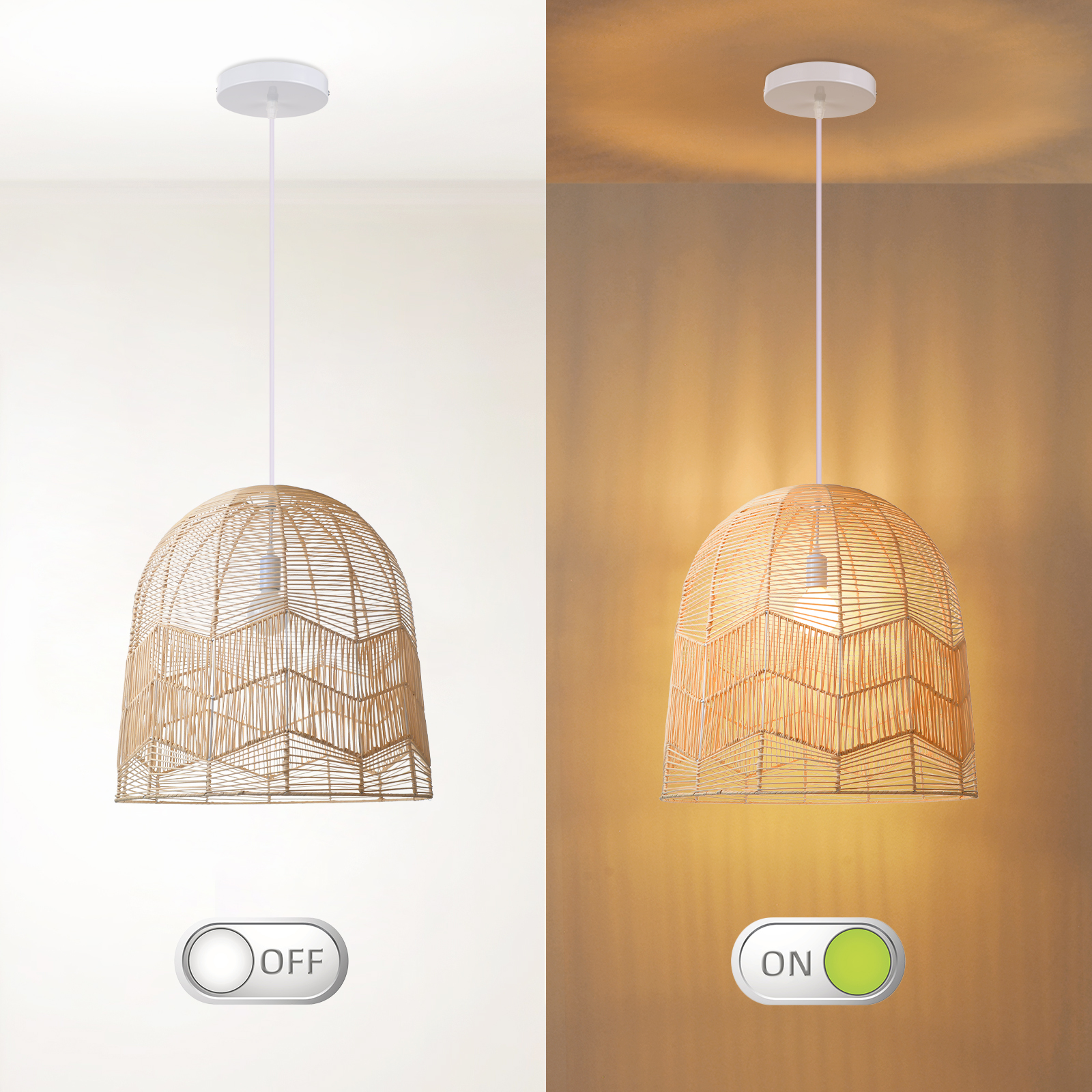 Dome Rattan Pendant Light for Farmhouse Decor