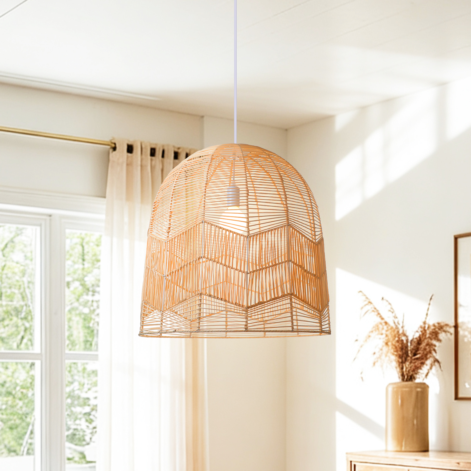 Dome Rattan Pendant Light for Farmhouse Decor