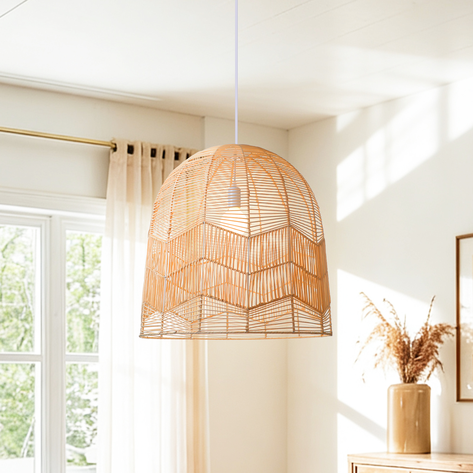 Dome Rattan Pendant Light for Farmhouse Decor