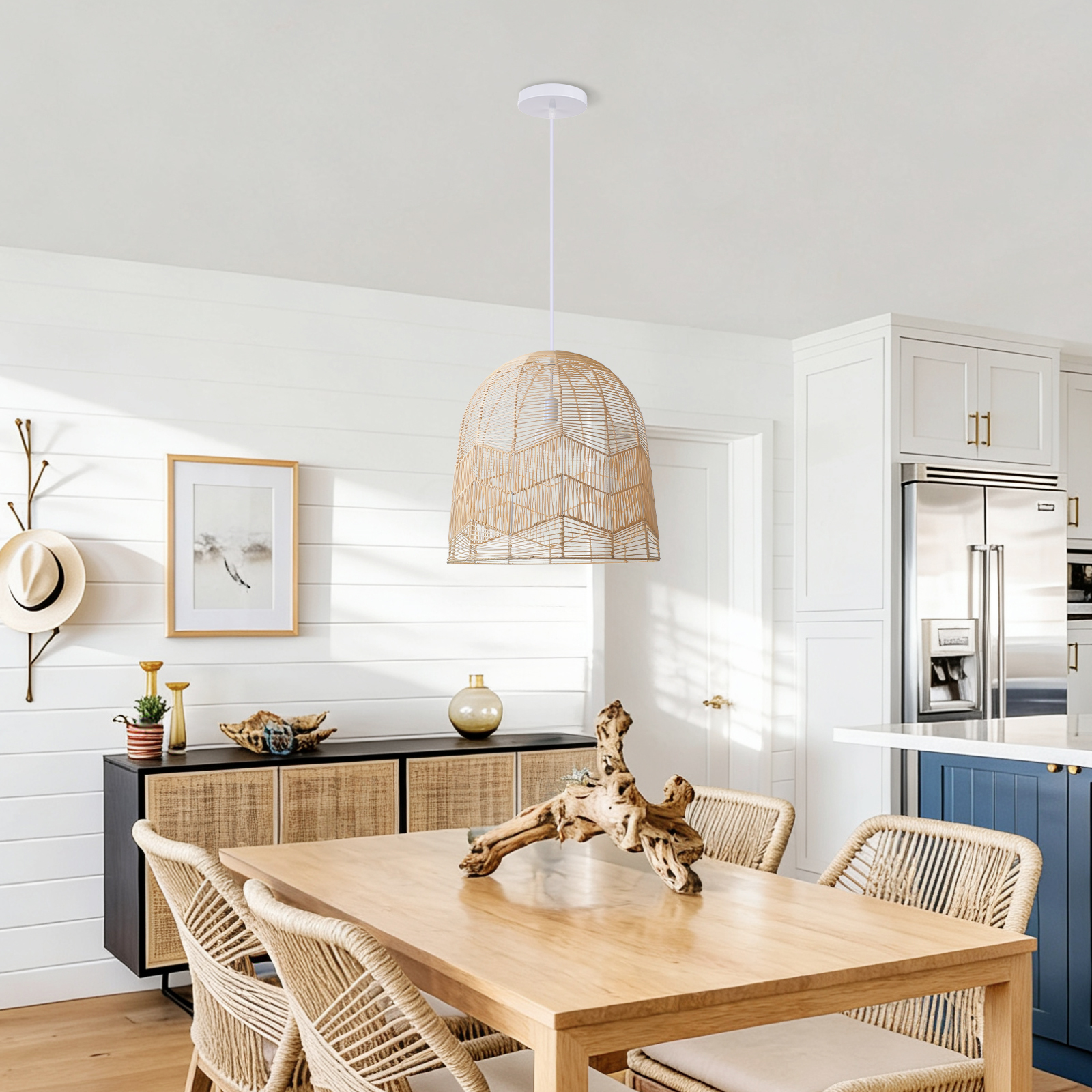 Dome Rattan Pendant Light for Farmhouse Decor