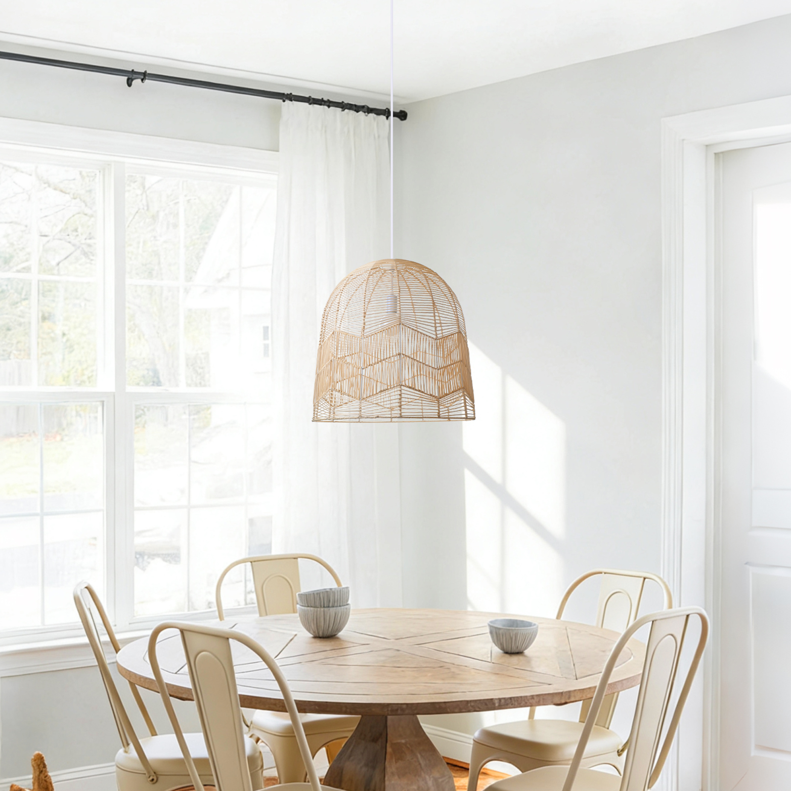 Dome Rattan Pendant Light for Farmhouse Decor