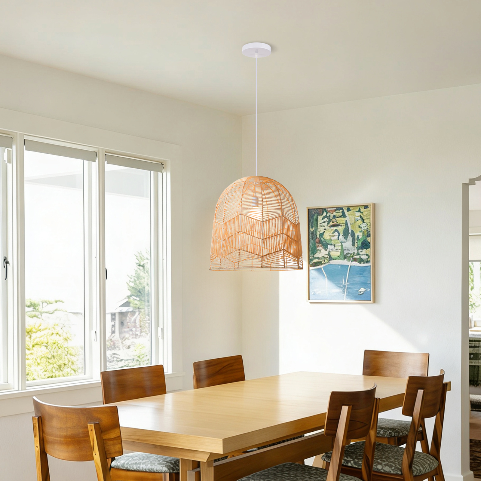 Dome Rattan Pendant Light for Farmhouse Decor