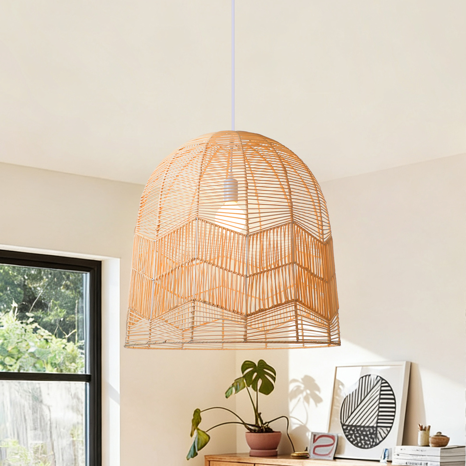 Dome Rattan Pendant Light for Farmhouse Decor