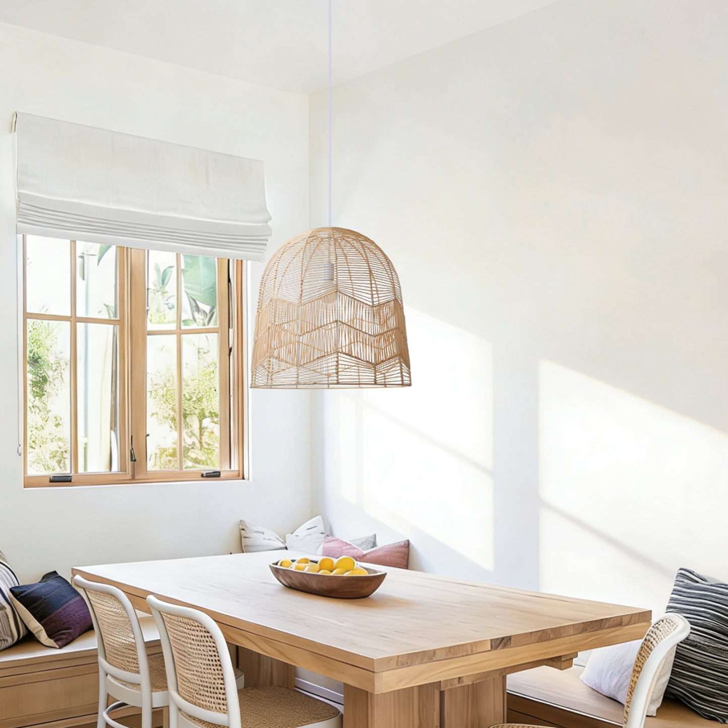 Dome Rattan Pendant Light for Farmhouse Decor