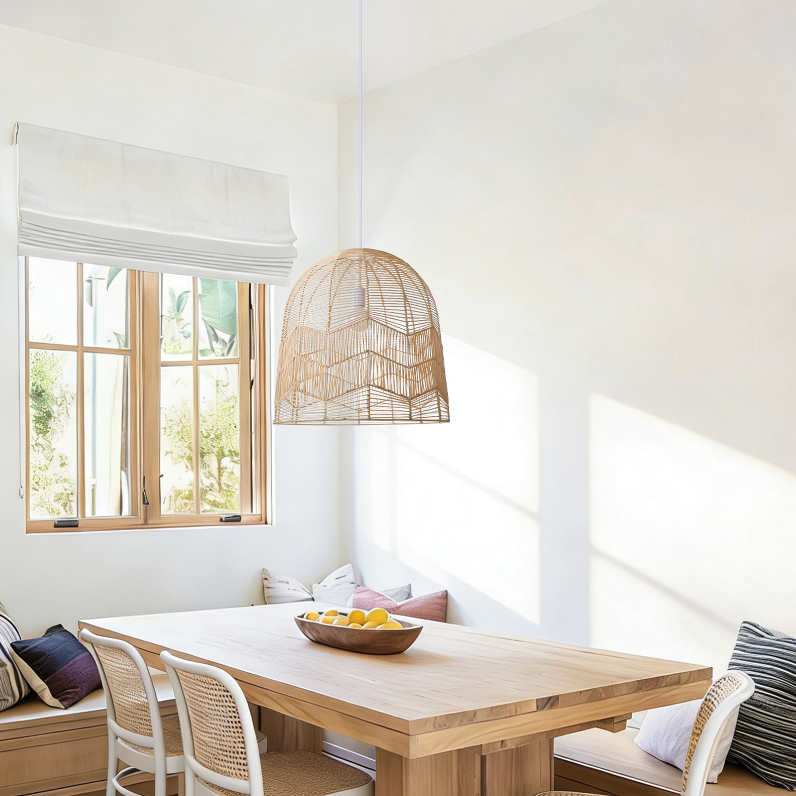 Dome Rattan Pendant Light for Farmhouse Decor