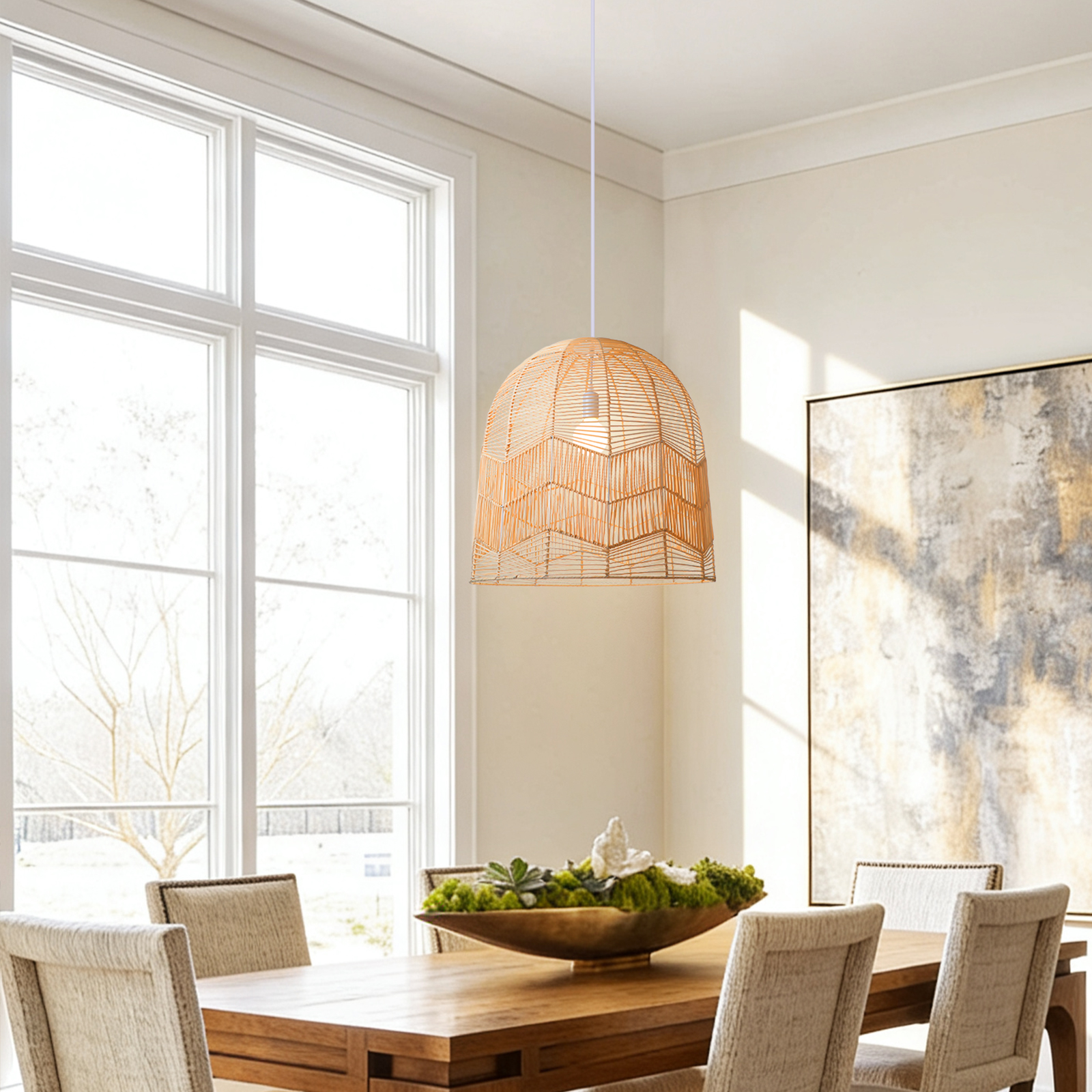 Dome Rattan Pendant Light for Farmhouse Decor