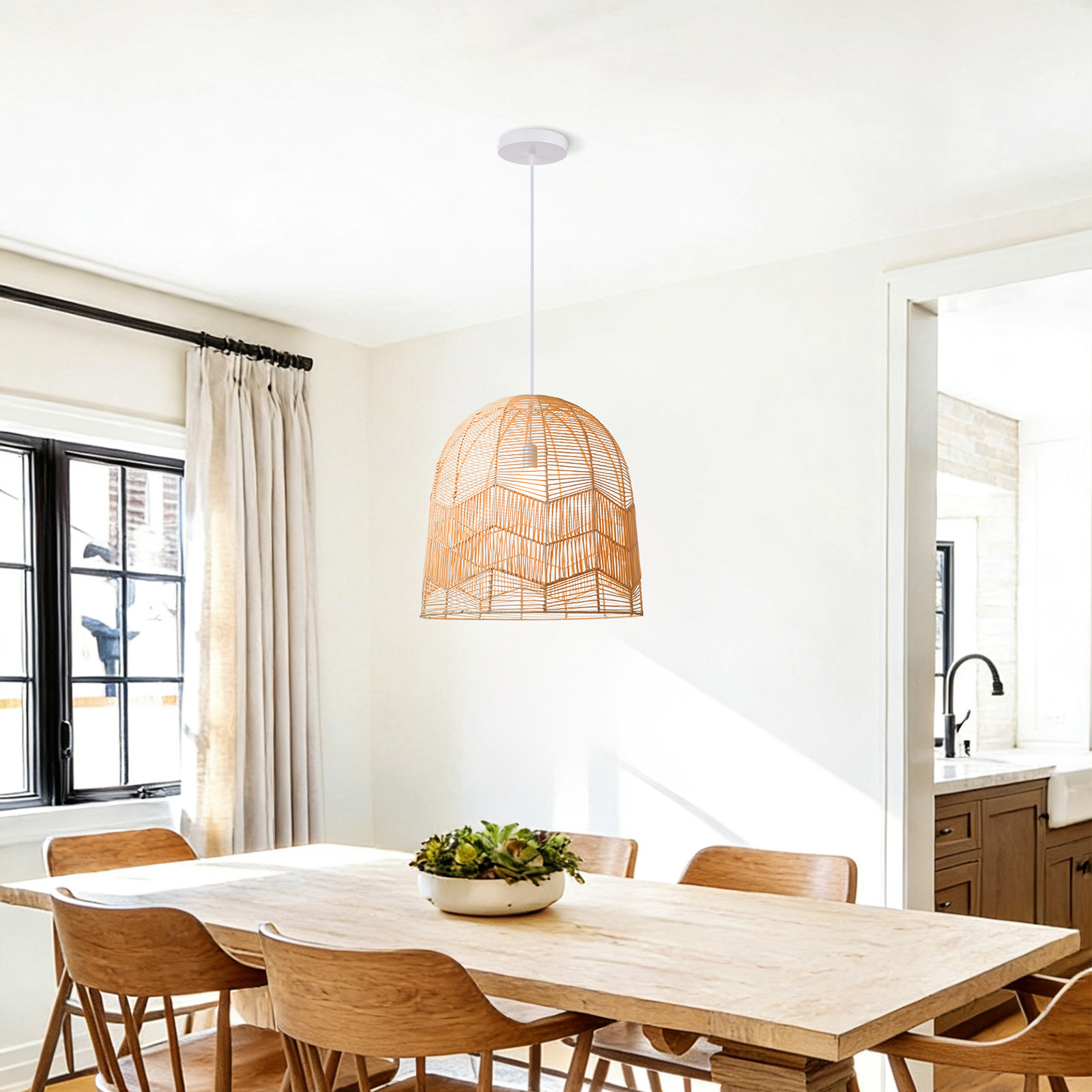 Dome Rattan Pendant Light for Farmhouse Decor